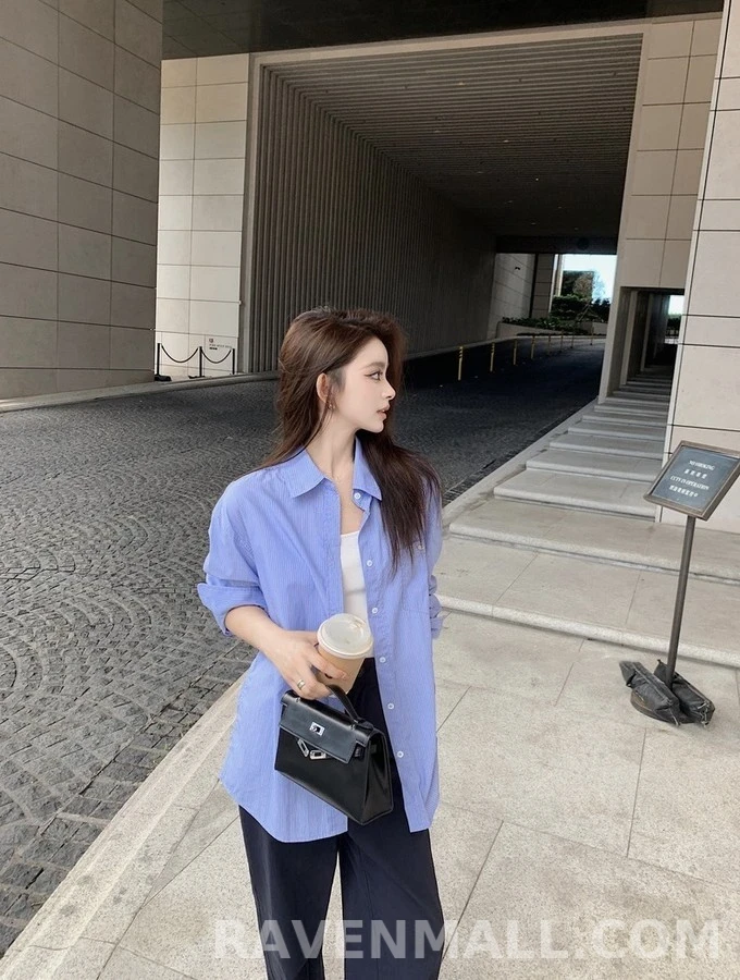 생로랑 세인트로랑 로고 스트라이프 셔츠 상세 이미지