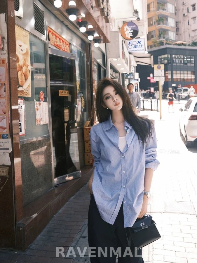 생로랑 세인트로랑 로고 스트라이프 셔츠 상세 이미지