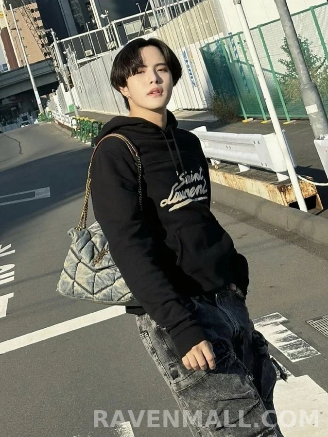 생로랑 세인트로랑 로고 플록 프린트 후드티 상세 이미지