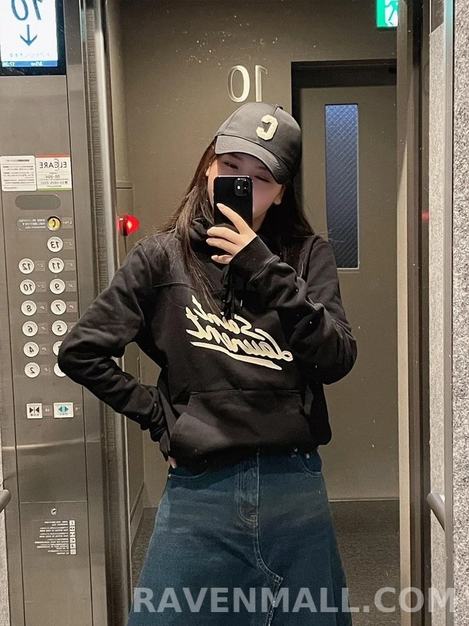 생로랑 세인트로랑 로고 플록 프린트 후드티 상세 이미지