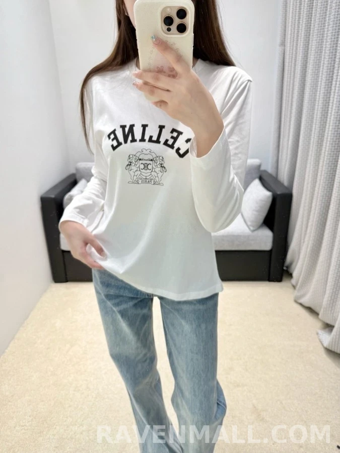 셀린느 셀린느 사자 문양 크롭 긴팔 티셔츠 상세 이미지