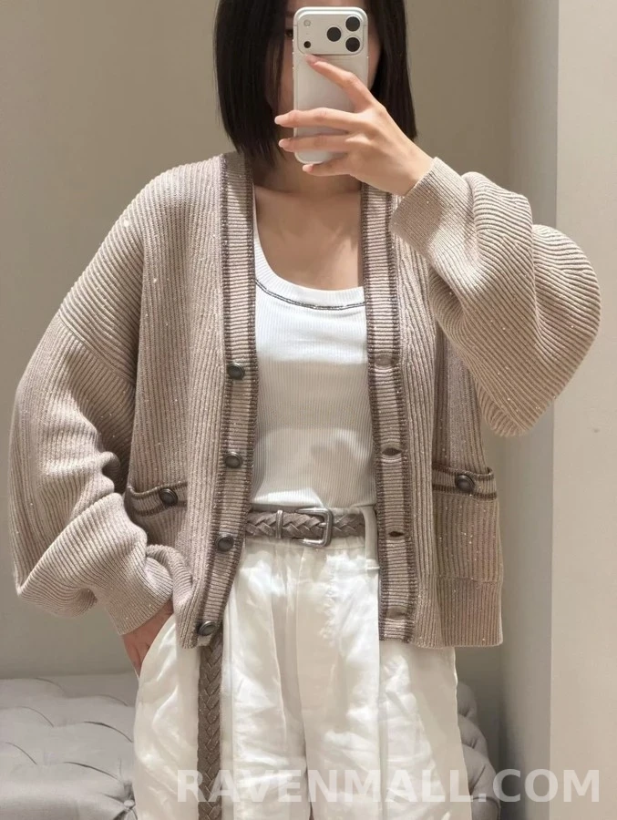 브루넬로 쿠치넬리 브루넬로 쿠치넬리 글리터 립 V넥 가디건 상세 이미지