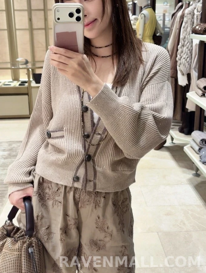 브루넬로 쿠치넬리 브루넬로 쿠치넬리 글리터 립 V넥 가디건 상세 이미지