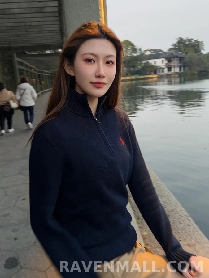 폴로 랄프 로렌 폴로 랄프 로렌 로고 자수 하프집업 니트 상세 이미지
