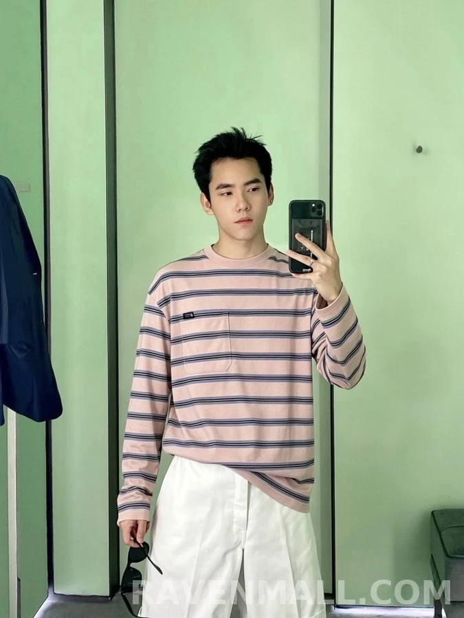프라다 프라다 스트라이프 포켓 긴팔 티셔츠 상세 이미지