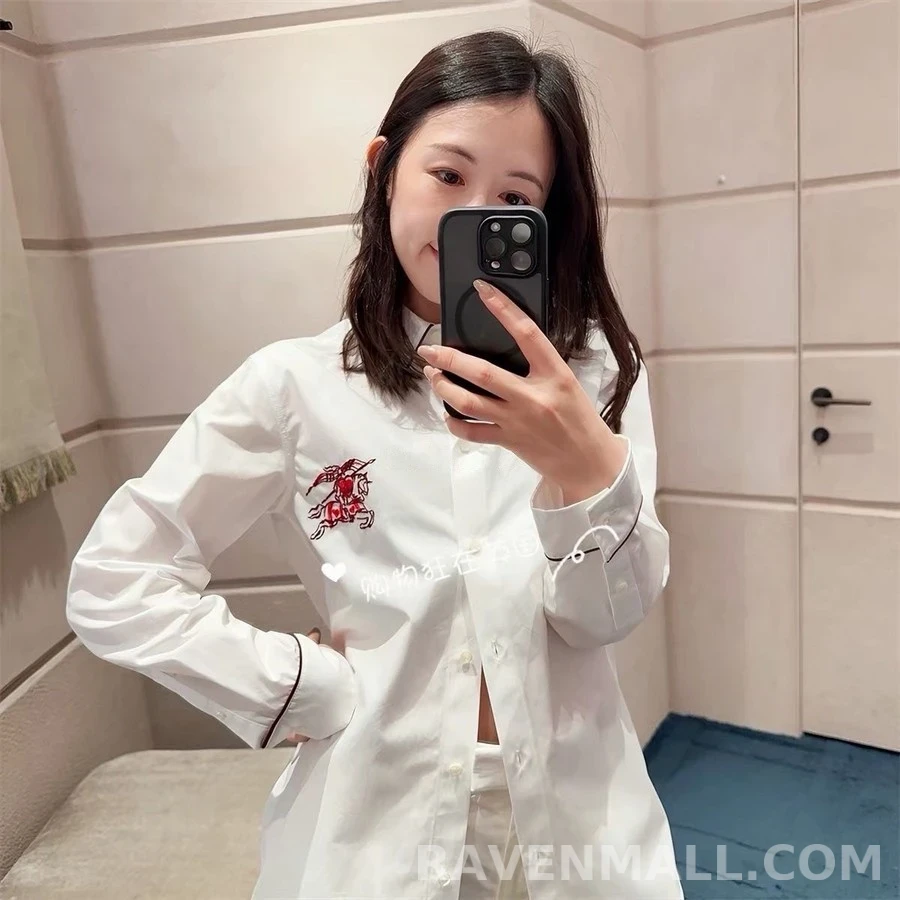 버버리 버버리 엠블럼 자수 파이핑 셔츠 상세 이미지