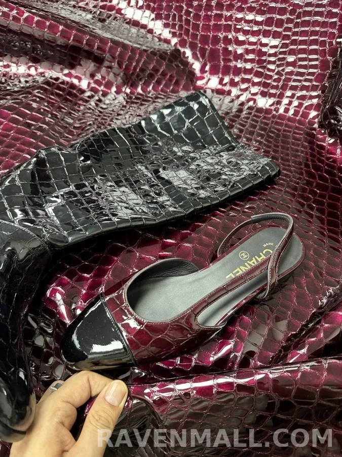샤넬 샤넬 악어 엠보싱 에나멜 슬링백 플랫 상세 이미지