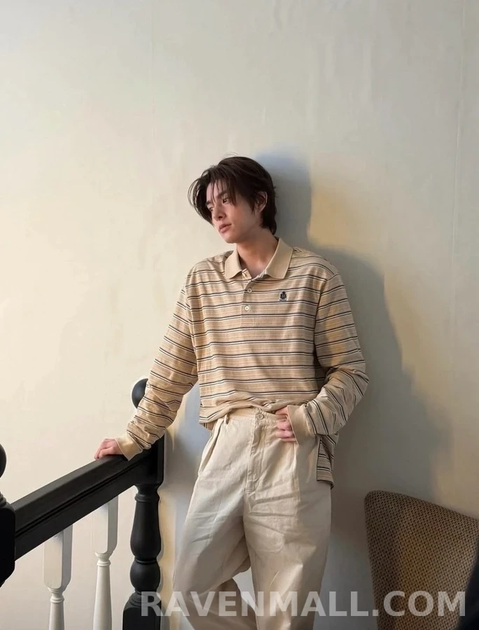 프라다 프라다 스트라이프 폴로 긴팔 티셔츠 상세 이미지