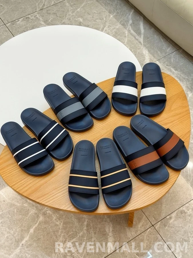 브루넬로 쿠치넬리 브루넬로 쿠치넬리 로고 스트라이프 슬라이드 샌들 상세 이미지