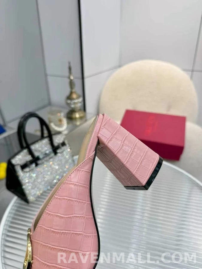 발렌티노 발렌티노 크록 엠보싱 금장 로고 뮬 상세 이미지