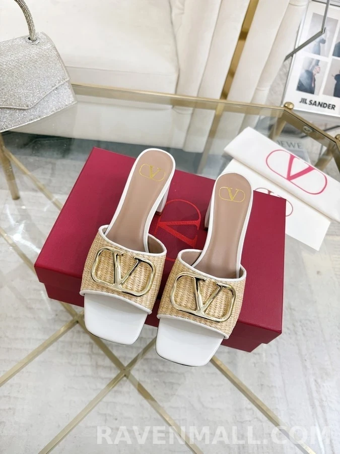 발렌티노 발렌티노 V로고 라피아 블록힐 샌들 상세 이미지