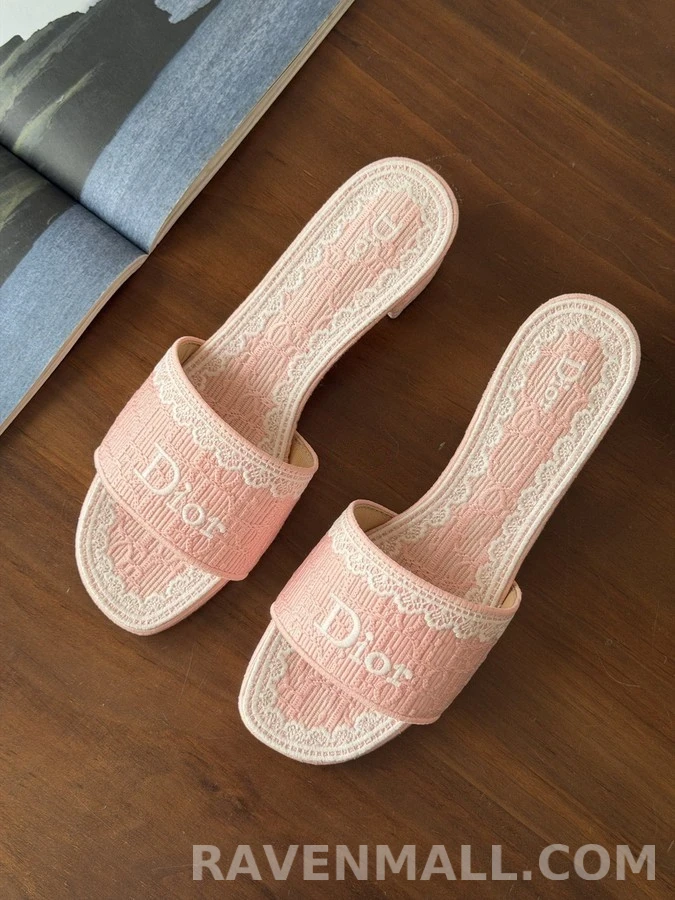 디올 디올 레이스 자수 블록힐 슬라이드 상세 이미지