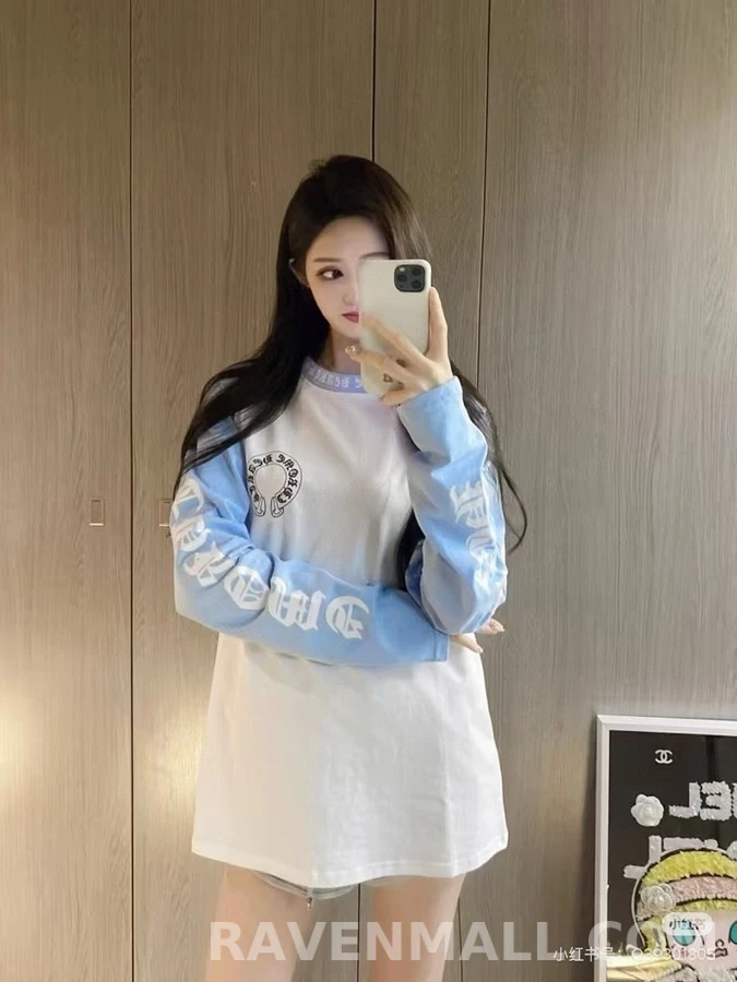 크롬하츠 크롬하츠 컬러블록 로고 긴팔 티셔츠 상세 이미지