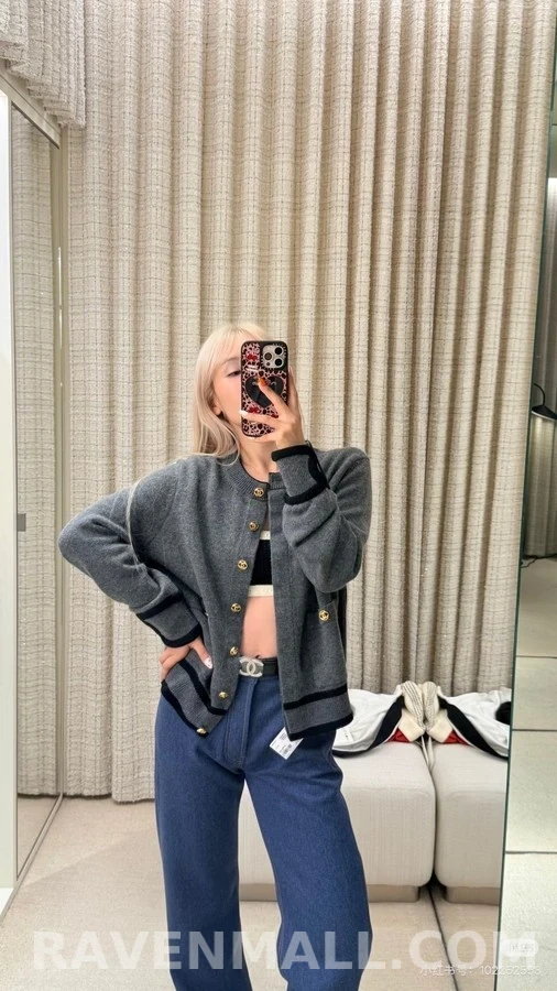 샤넬 샤넬 컬러블록 금장 버튼 가디건 상세 이미지