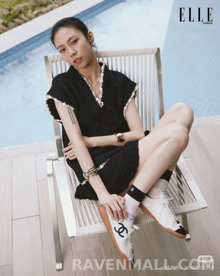 샤넬 샤넬 오픈워크 배색 V넥 니트 베스트 상세 이미지