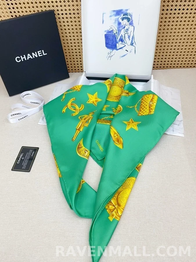 샤넬 샤넬 모티브 실크 스카프 상세 이미지