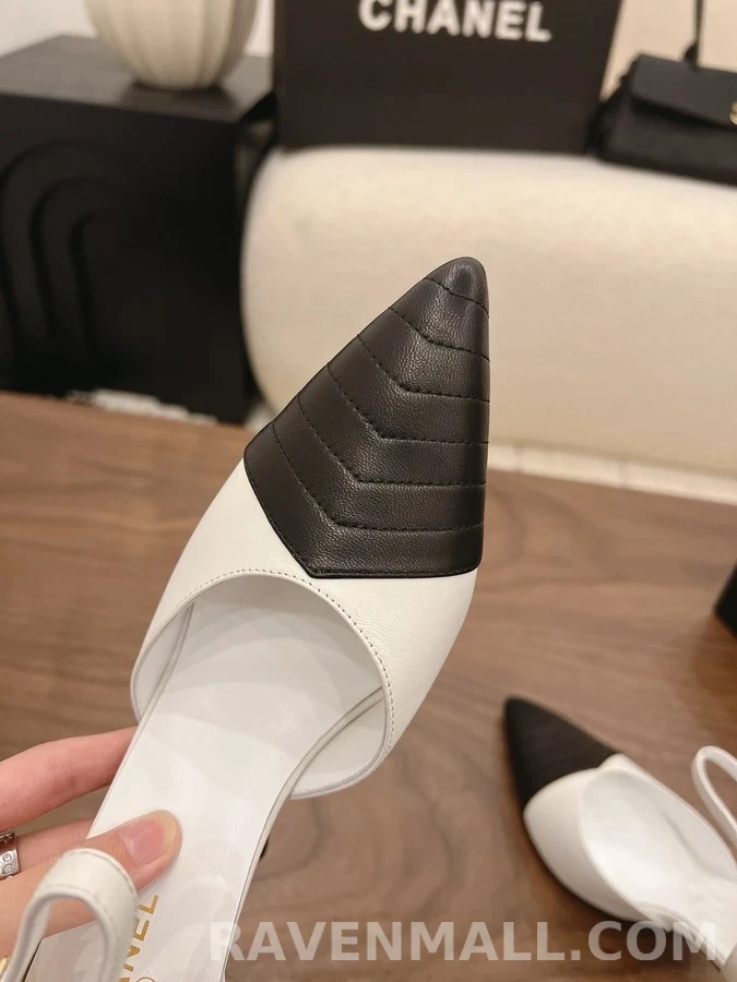 샤넬 샤넬 블랙앤화이트 퀼팅 메리제인 힐 상세 이미지