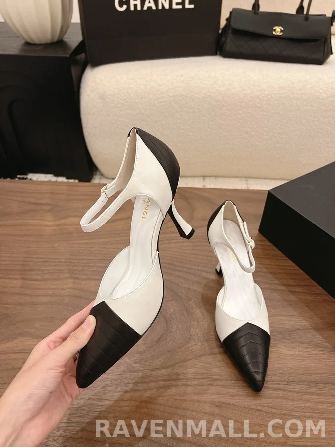 샤넬 샤넬 블랙앤화이트 퀼팅 메리제인 힐 상세 이미지