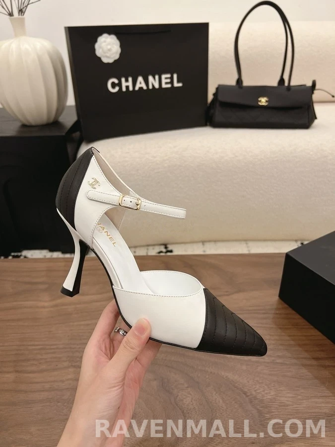 샤넬 샤넬 블랙앤화이트 퀼팅 메리제인 힐 상세 이미지