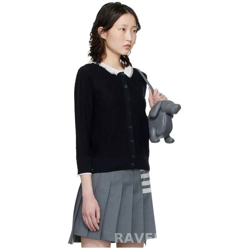톰브라운 톰브라운 카라 배색 니트 가디건 상세 이미지