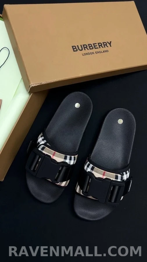 버버리 버버리 빈티지 체크 버클 슬라이드 상세 이미지
