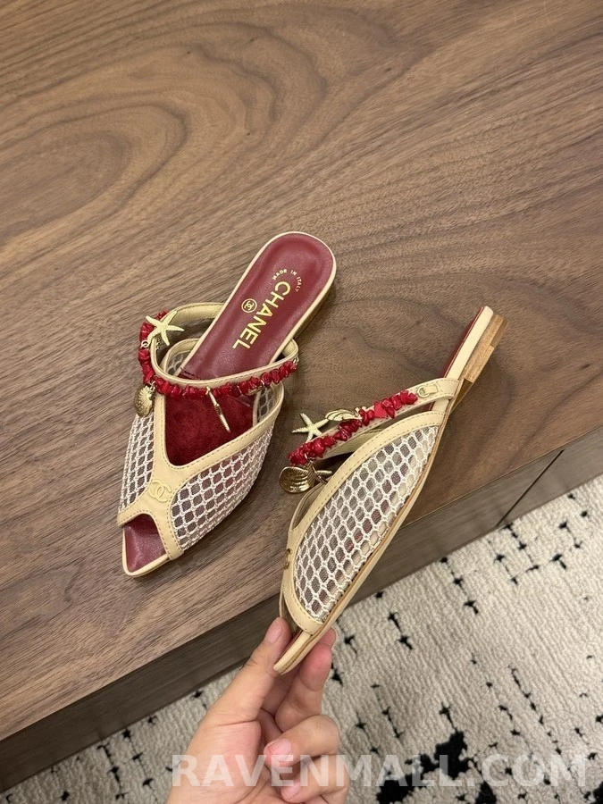 샤넬 샤넬 메쉬 코랄 비즈 슬라이드 샌들 상세 이미지