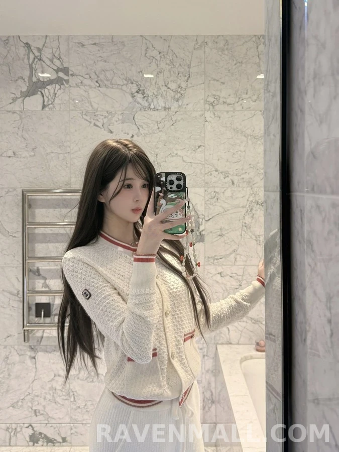 샤넬 샤넬 배색 트리밍 오픈워크 니트 가디건 상세 이미지