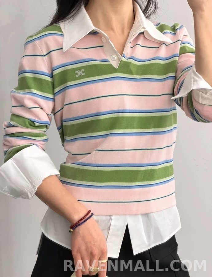 셀린느 셀린느 컬러 스트라이프 긴팔 폴로셔츠 상세 이미지