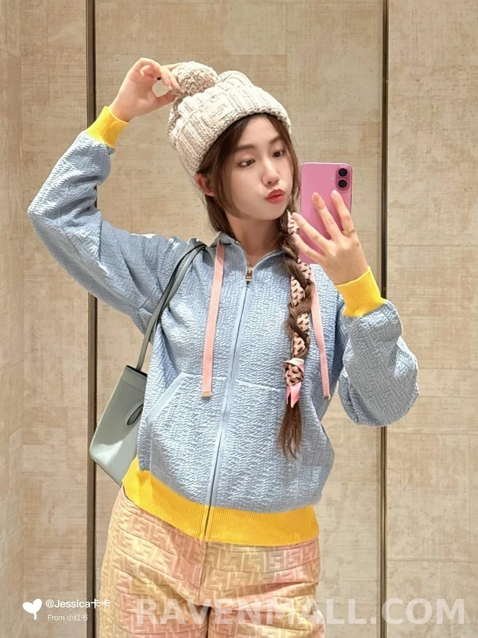 펜디 펜디 배색 니트 후드집업 상세 이미지