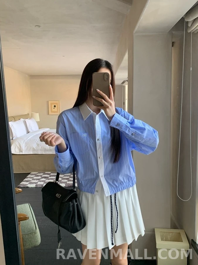 셀린느 셀린느 트리옹프 자수 스트라이프 크롭 셔츠 상세 이미지