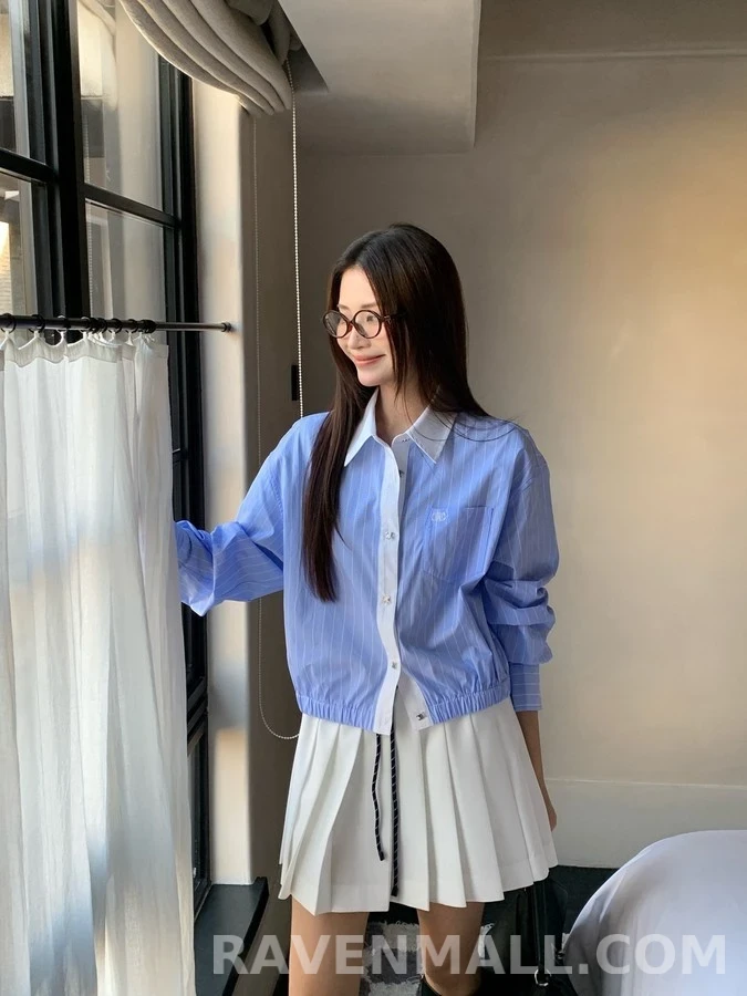 셀린느 셀린느 트리옹프 자수 스트라이프 크롭 셔츠 상세 이미지