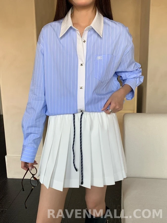 셀린느 셀린느 트리옹프 자수 스트라이프 크롭 셔츠 상세 이미지