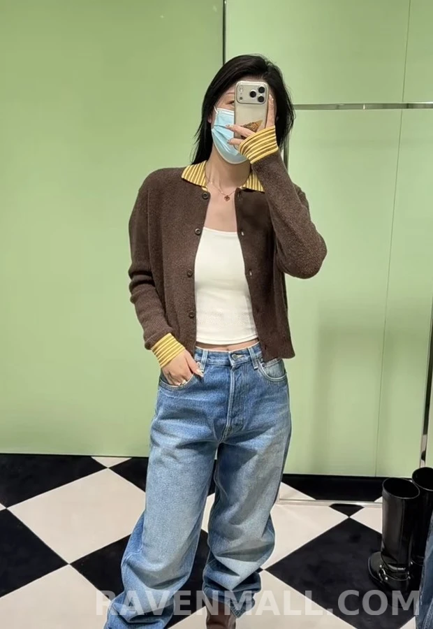미우미우 미우미우 스트라이프 칼라 캐시미어 가디건 상세 이미지