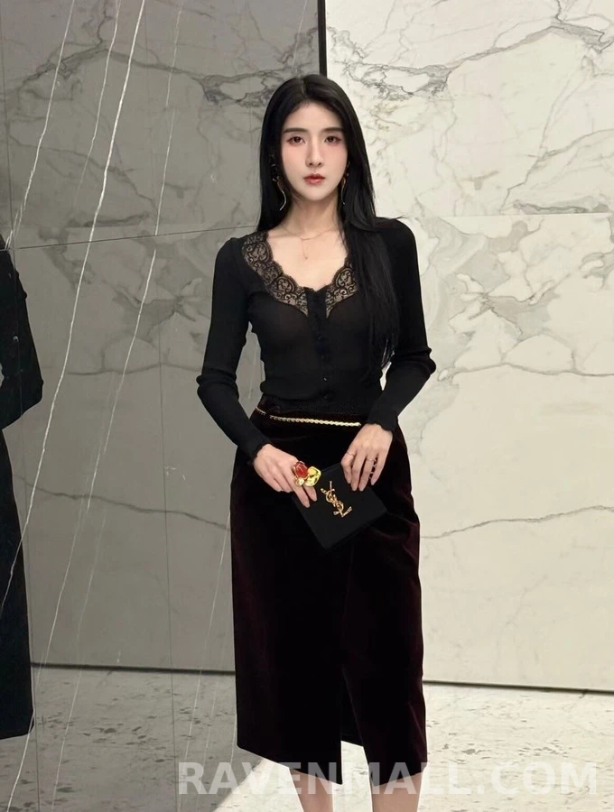 생로랑 세인트로랑 레이스 트림 긴팔 티셔츠 상세 이미지