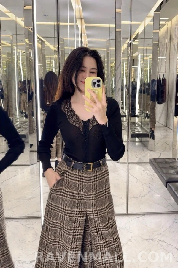 생로랑 세인트로랑 레이스 트림 긴팔 티셔츠 상세 이미지