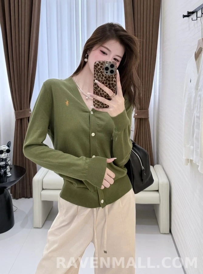 폴로 랄프 로렌 폴로 랄프 로렌 로고 자수 V넥 가디건 상세 이미지