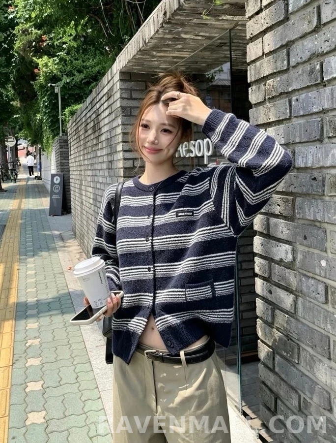 미우미우 미우미우 스트라이프 니트 가디건 상세 이미지