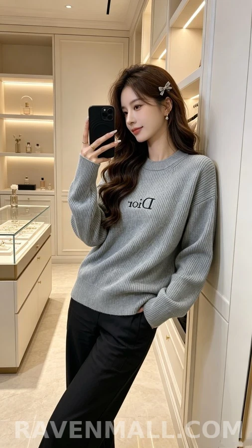 디올 디올 레터링 라운드넥 니트 상세 이미지