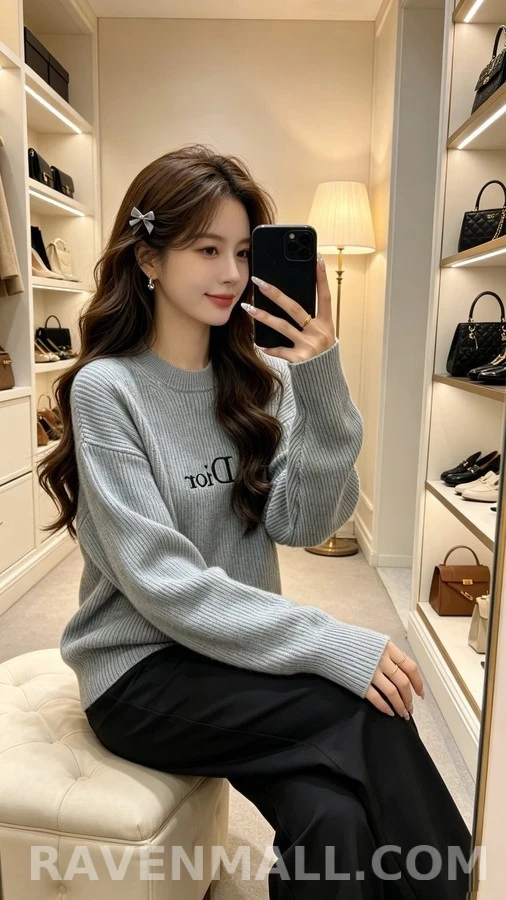 디올 디올 레터링 라운드넥 니트 상세 이미지
