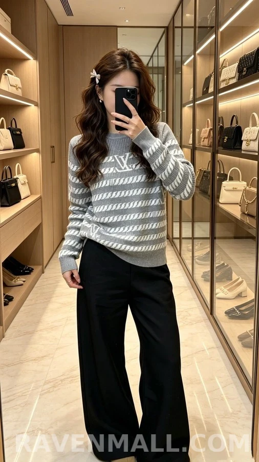 루이비통 루이비통 로고 스트라이프 니트 상세 이미지