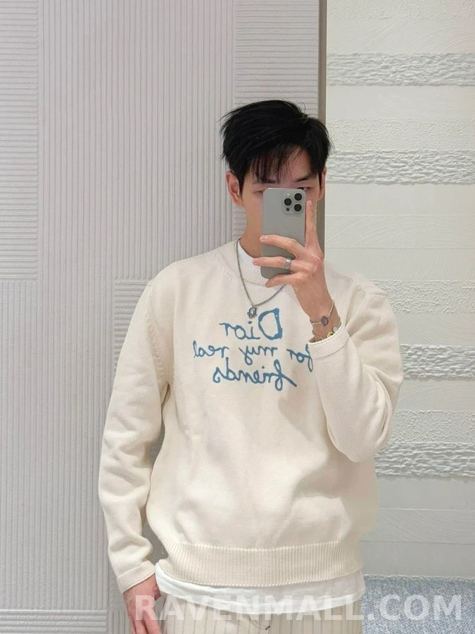 디올 디올 레터링 자수 긴팔 티셔츠 상세 이미지