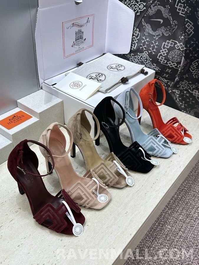에르메스 에르메스 기하학 패턴 스트랩 힐 샌들 상세 이미지