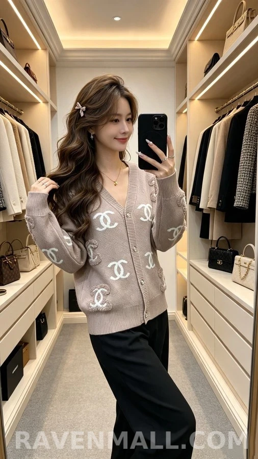 샤넬 샤넬 더블 C 로고 자수 가디건 상세 이미지