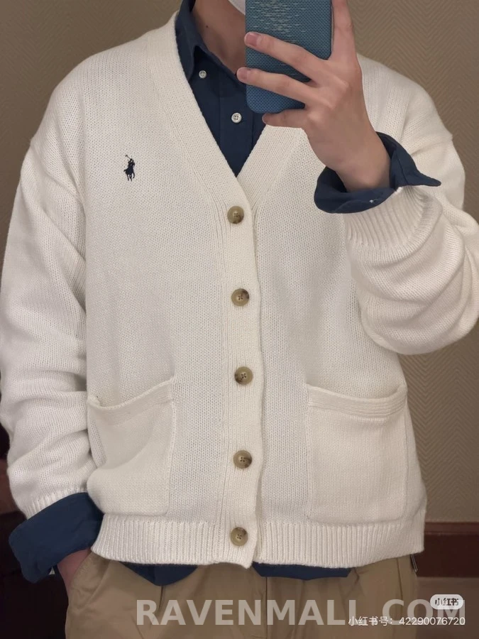 폴로 랄프 로렌 폴로 랄프 로렌 로고 자수 V넥 가디건 상세 이미지