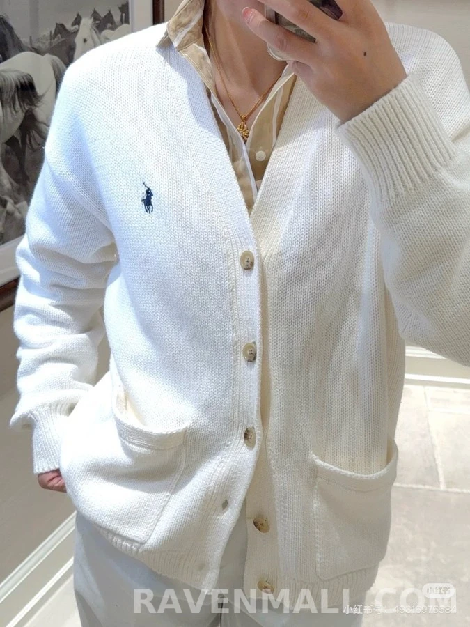 폴로 랄프 로렌 폴로 랄프 로렌 로고 자수 V넥 가디건 상세 이미지
