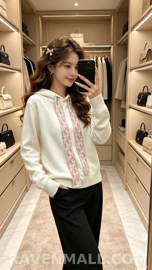 디올 디올 모노그램 드로스트링 니트 후드 상세 이미지