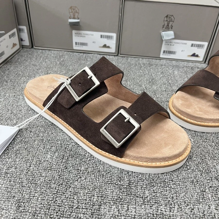 브루넬로 쿠치넬리 브루넬로 쿠치넬리 스웨이드 투 스트랩 샌들 상세 이미지