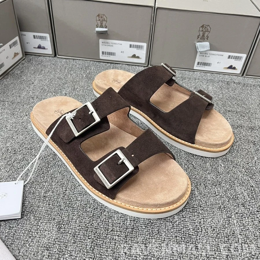 브루넬로 쿠치넬리 브루넬로 쿠치넬리 스웨이드 투 스트랩 샌들 상세 이미지