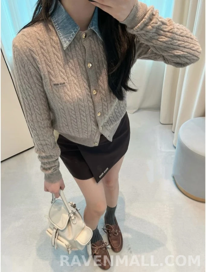 미우미우 미우미우 데님 카라 케이블 니트 가디건 상세 이미지