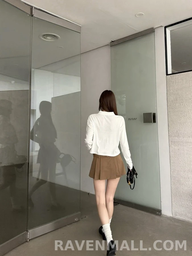 미우미우 미우미우 로고 크롭 폴로 긴팔 티셔츠 상세 이미지